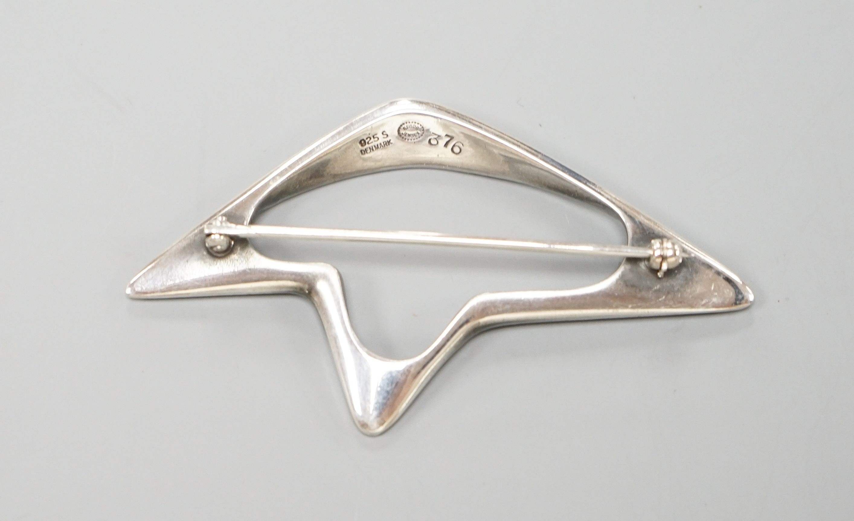 A Georg Jensen sterling abstract brooch, no. 376, 69mm.